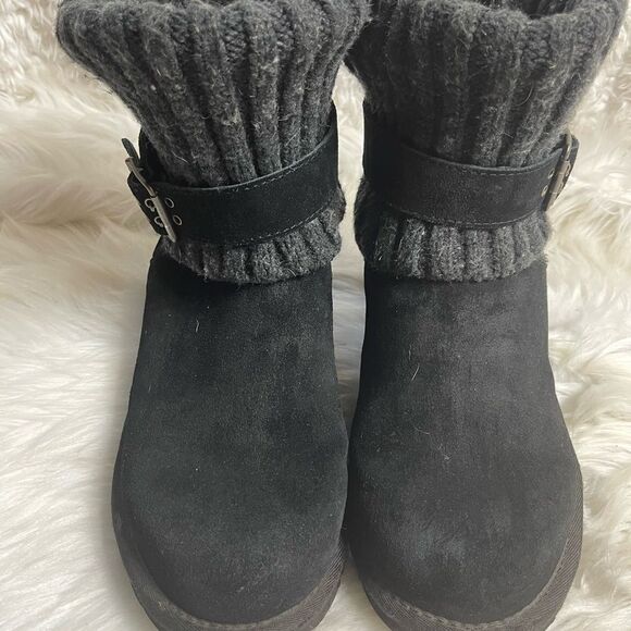 UGG Australia Cambridge 1003175 leather Suede black Knit top Buckle Boots SZ8 - Picture 6 of 13